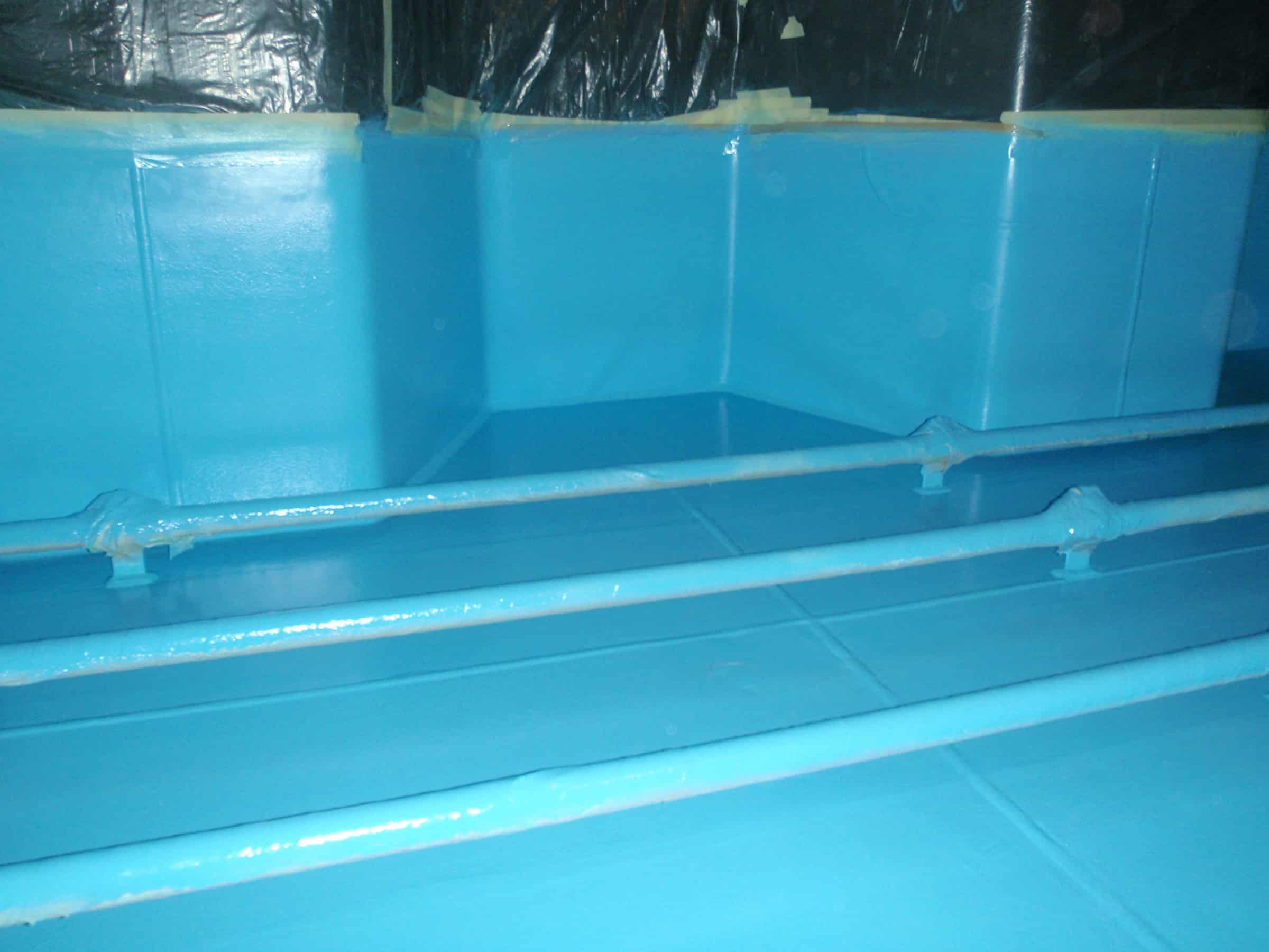 chemical tanker walls, pipes and floor painted blue