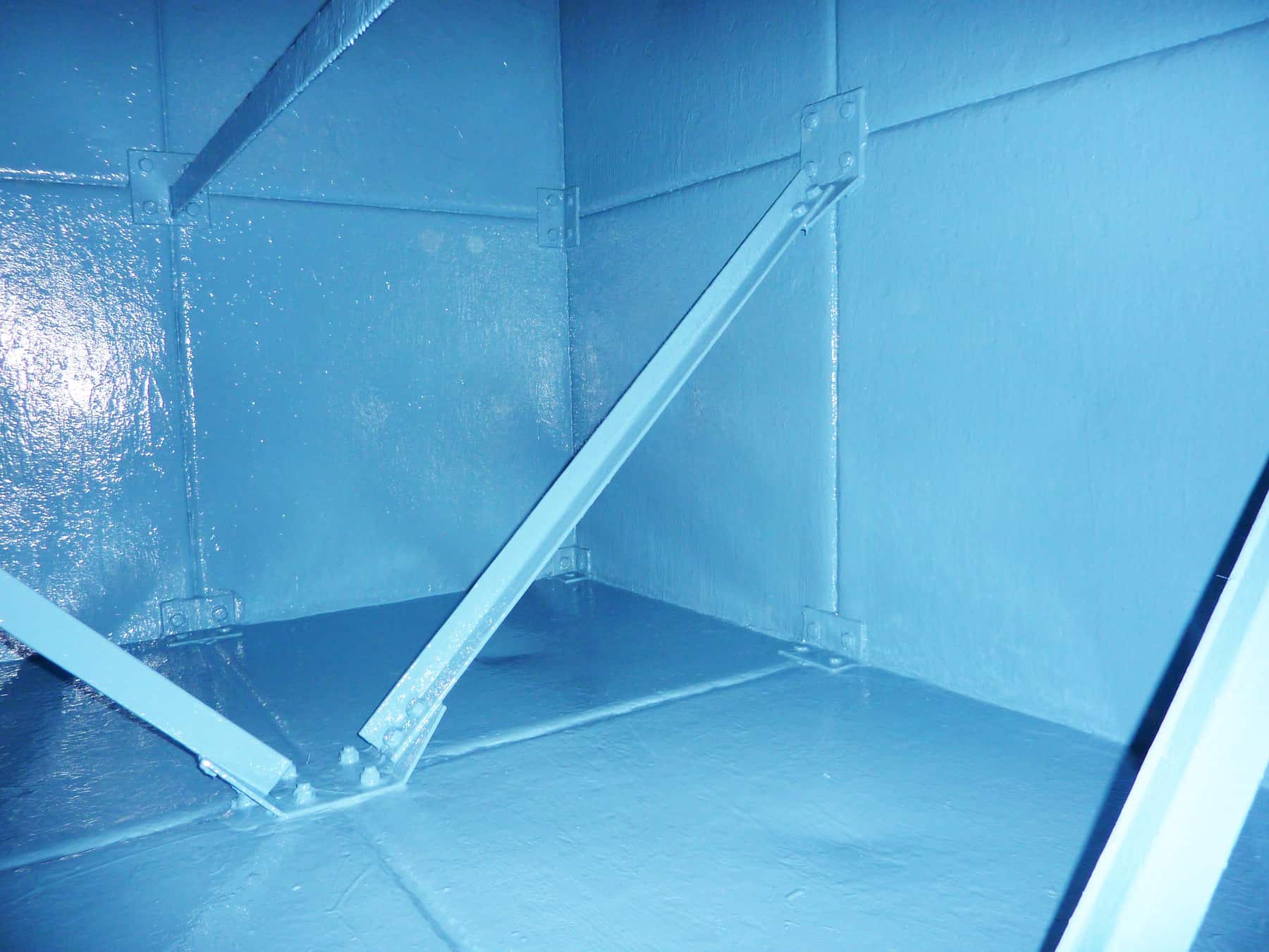 potable water tank internals painted in blue