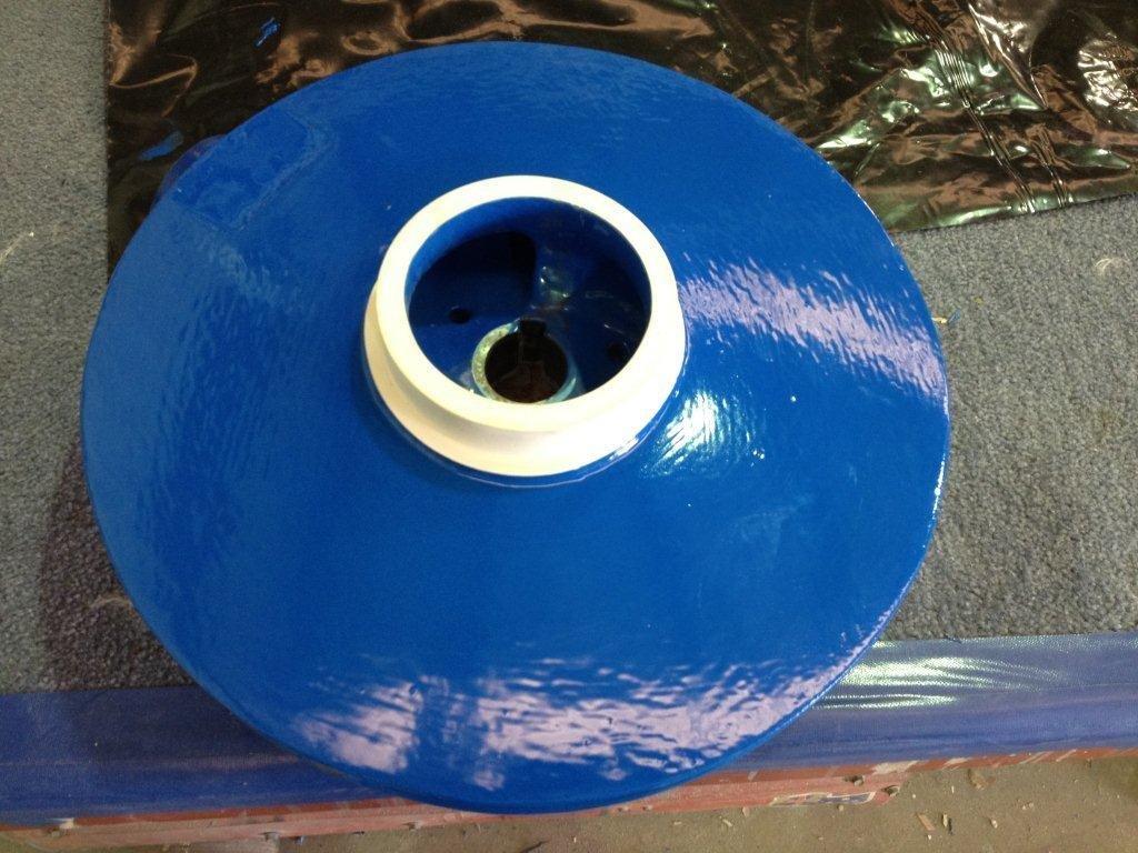process pump impeller painted in blue and white