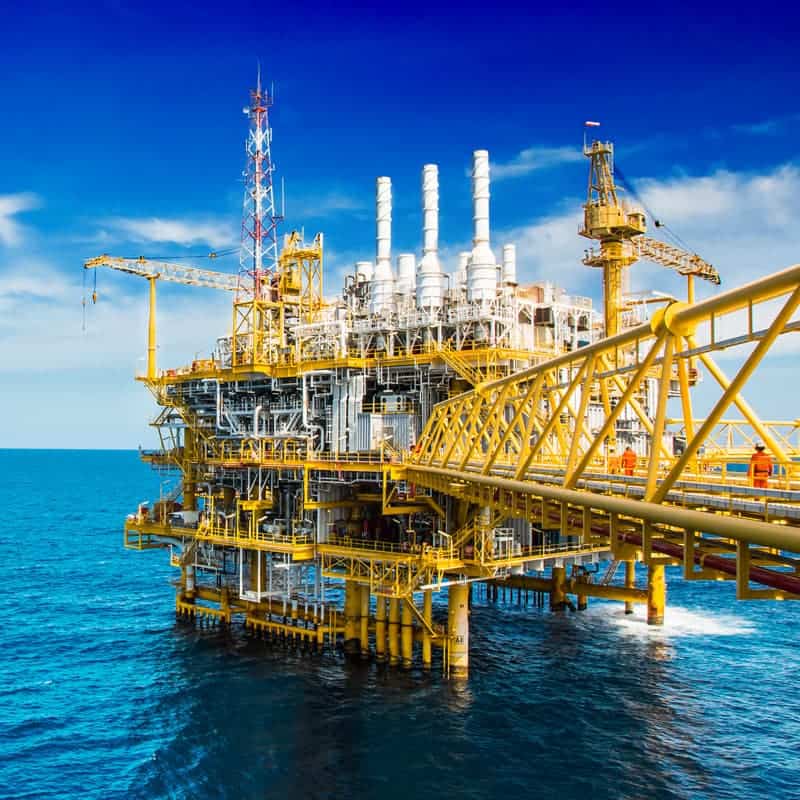 large yellow and white offshore platform