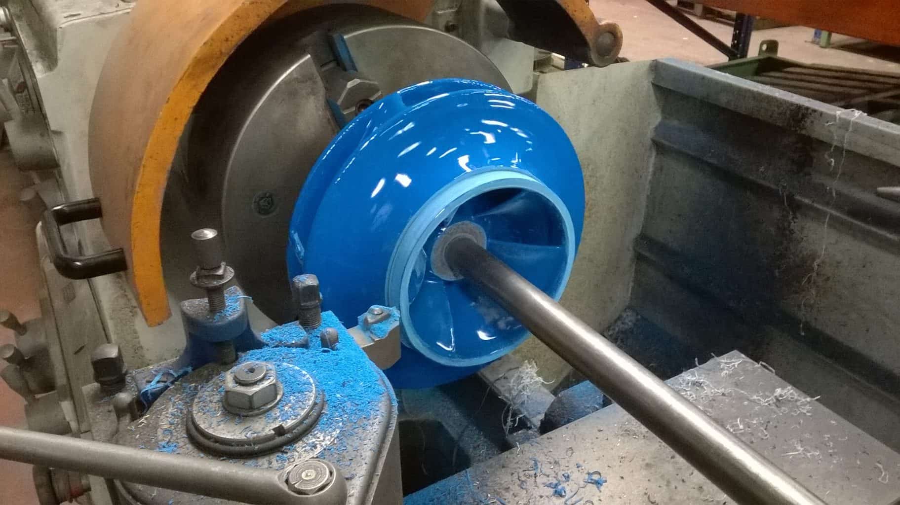 ceramic pump wheel coated in blue paint